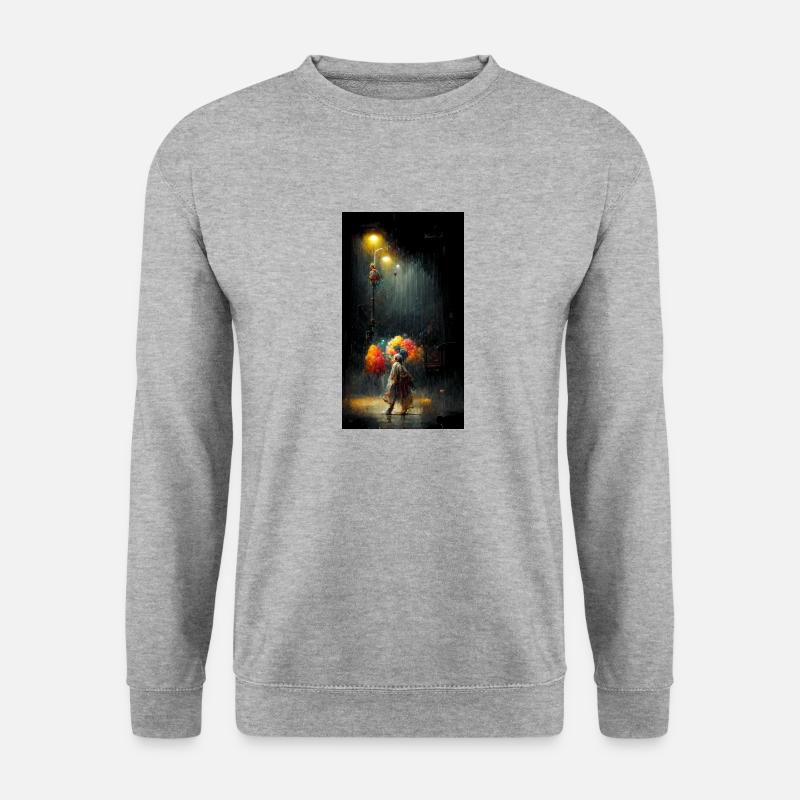 tanzender Clown im Regen - Unisex Pullover - Weißgrau meliert