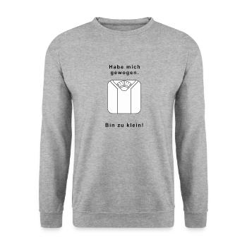 Hab mich gewogen. Bin zu klein! - Unisex Pullover - Weißgrau meliert - Vorne - Alina (178cm) & Michal (187cm)