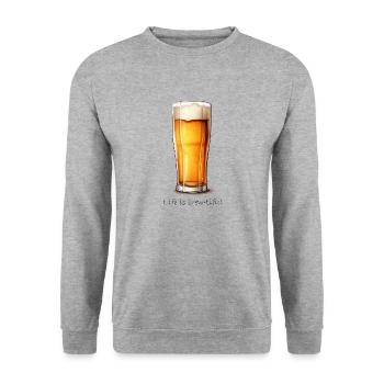 life is brew-tiful - Unisex Pullover - Weißgrau meliert - Vorne - Alina (178cm) & Michal (187cm)