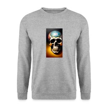 Mexikanischer Schädel - Unisex Pullover - Weißgrau meliert - Vorne - Alina (178cm) & Michal (187cm)