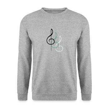 Musik Notenschlüssel Note Melodie Musiknote Sound - Unisex Pullover - Weißgrau meliert - Vorne - Alina (178cm) & Michal (187cm)