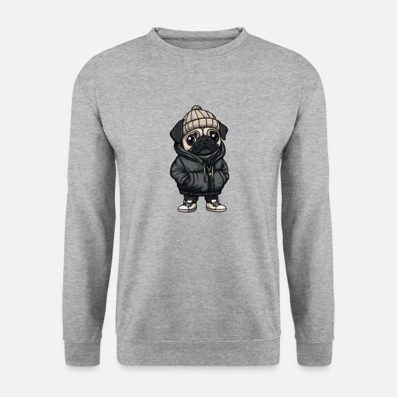 Mops Hund Cartoon - Unisex Pullover - Weißgrau meliert