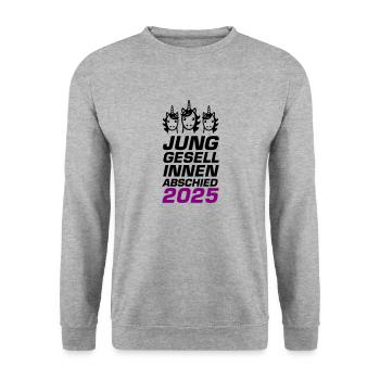Junggesellinnenabschied 2025 Einhorn - Unisex Pullover - Weißgrau meliert - Vorne - Alina (178cm) & Michal (187cm)