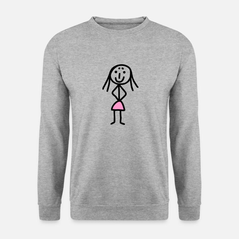 Funny Strichmännchen Frau mit rosa Rock - Unisex Pullover - Weißgrau meliert