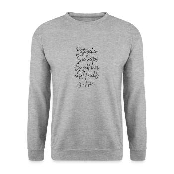 Bitte gehen Sie weiter... - Unisex Pullover - Weißgrau meliert - Vorne - Alina (178cm) & Michal (187cm)