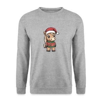 Pferd Weihnachten Comic - Unisex Pullover - Weißgrau meliert - Vorne - Alina (178cm) & Michal (187cm)