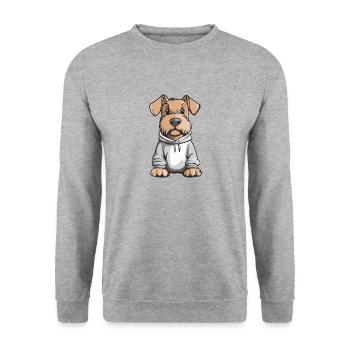 Airedale Terrier Hund Lustig - Unisex Pullover - Weißgrau meliert - Vorne - Alina (178cm) & Michal (187cm)