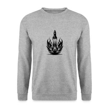 Startende Rakete in Feuer Flammen - Unisex Pullover - Weißgrau meliert - Vorne - Alina (178cm) & Michal (187cm)