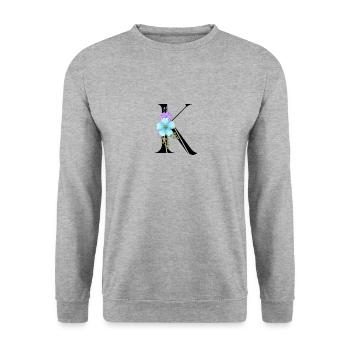 Eleganter Buchstabe 'K' mit Blumen - Unisex Pullover - Weißgrau meliert - Vorne - Alina (178cm) & Michal (187cm)