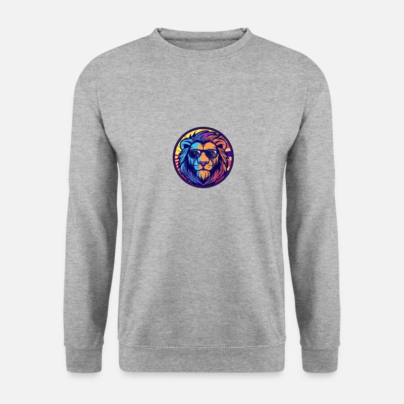 Löwe Comic Cool Sommer - Unisex Pullover - Weißgrau meliert