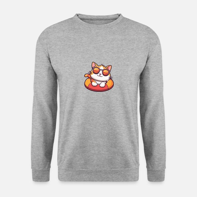 Katze Comic Cool - Unisex Pullover - Weißgrau meliert