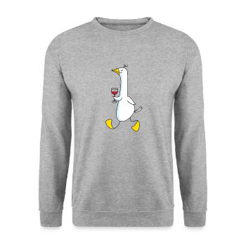 Gans mit Wein - Unisex Pullover - Weißgrau meliert - Vorne - Alina (178cm) & Michal (187cm)