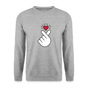 K-pop heart, Korea K pop music symbol, finger, hand - Unisex Sweatshirt - salt & pepper - Front - Alina (178cm) & Michal (187cm)