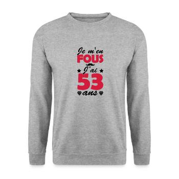 j'ai 53 ans / cadeau anniversaire 53 ans - Sweat-shirt Unisexe - gris chiné - Devant - Alina (178cm) & Michal (187cm)