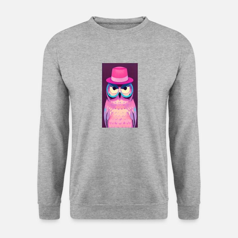Eule mit Hut - Unisex Pullover - Weißgrau meliert