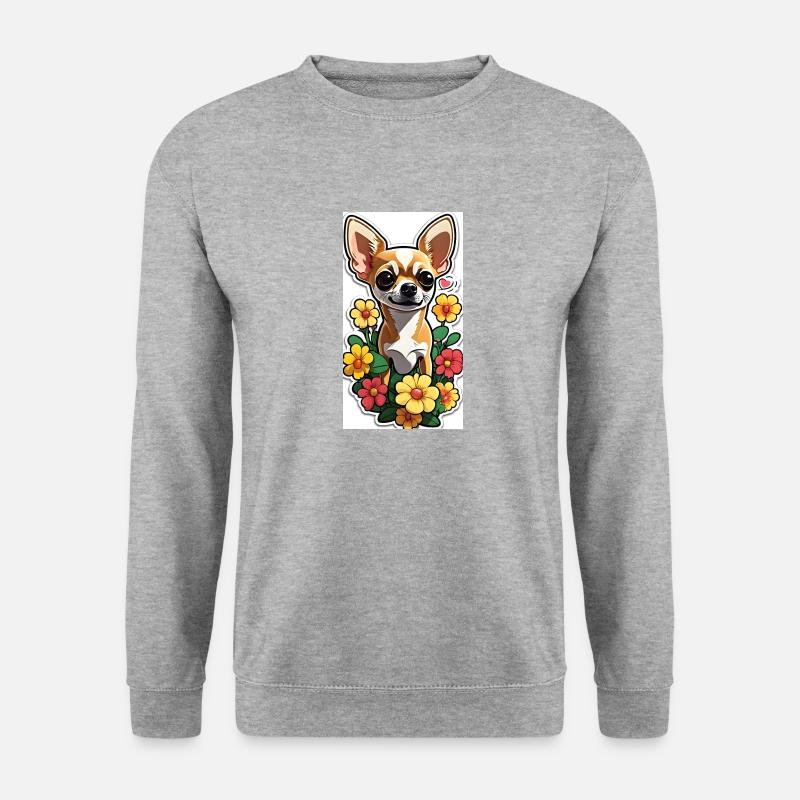 Chihuahua mit Blumen - Unisex Pullover - Weißgrau meliert