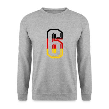 Nummer 6 Deutschland Trikot Zahl 6 Jahre - Unisex Pullover - Weißgrau meliert - Vorne - Alina (178cm) & Michal (187cm)