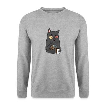 CAFFEINE CAT - Unisex Sweatshirt - salt & pepper - Front - Alina (178cm) & Michal (187cm)
