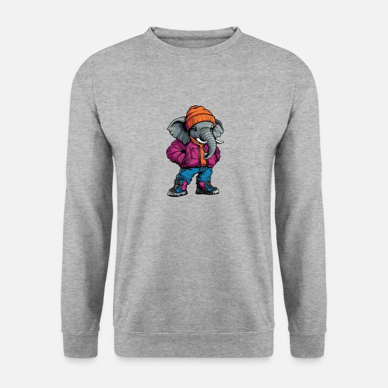 Elefant Lustig Winter - Unisex Pullover - Weißgrau meliert