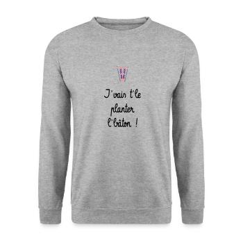 J'vais t'le planter l'bâton ! Bronzés font du ski - Sweat-shirt Unisexe - gris chiné - Devant - Alina (178cm) & Michal (187cm)