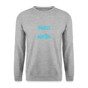 MASTER. THANK YOU. THANK YOU, MASTER. MASTER. MASTER GIFT - Unisex Sweatshirt - salt & pepper - Front - Alina (178cm) & Michal (187cm)
