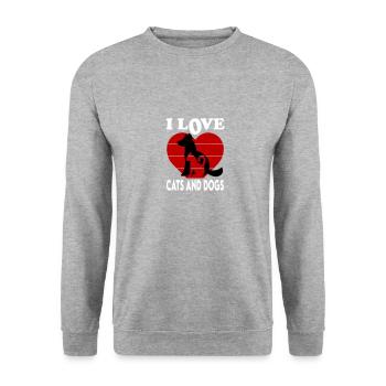 I Love Cats and Dogs Liebe Hunde und Katzen - Unisex Pullover - Weißgrau meliert - Vorne - Alina (178cm) & Michal (187cm)