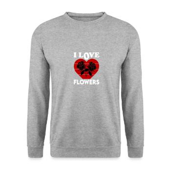 I Love Flowers Ich liebe Blumen Rosen Roses - Unisex Pullover - Weißgrau meliert - Vorne - Alina (178cm) & Michal (187cm)