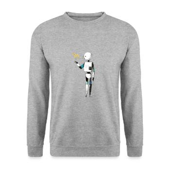 robot with flowers - Unisex Sweatshirt - salt & pepper - Front - Alina (178cm) & Michal (187cm)