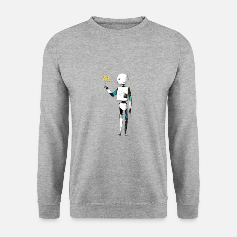 robot mit blumen - Unisex Pullover - Weißgrau meliert