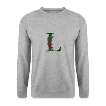 L – dekoratives Schriftzeichen – Weihnachten - Unisex Pullover - Weißgrau meliert - Vorne - Alina (178cm) & Michal (187cm)