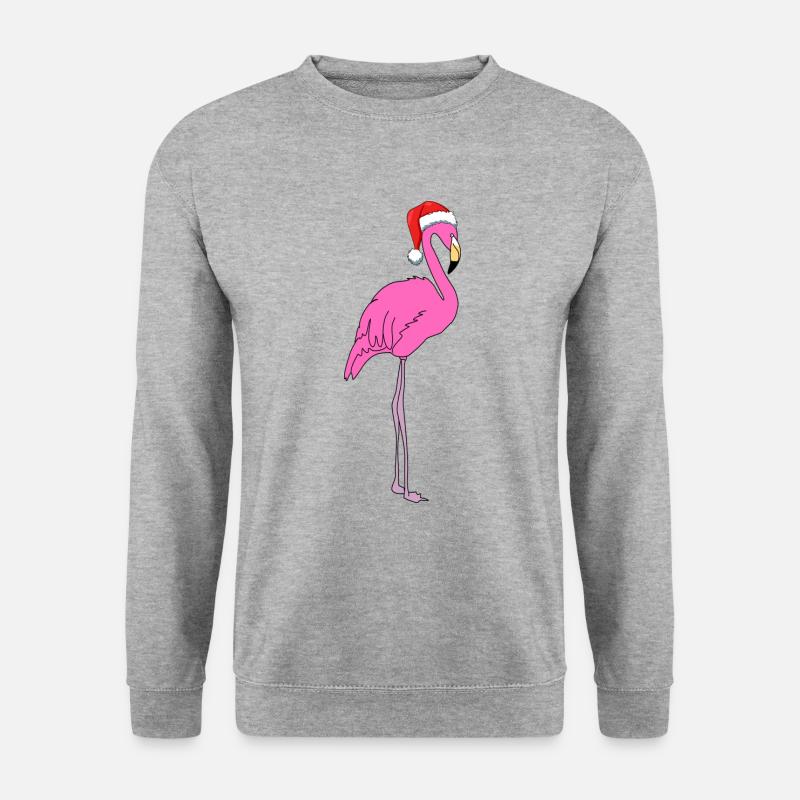flamingo mit weihnachtsmütze - Unisex Pullover - Weißgrau meliert
