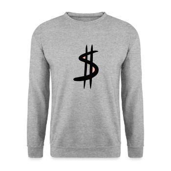 Dollar Sign / $ Dollar Symbol, Drawing - Unisex Sweatshirt - salt & pepper - Front - Alina (178cm) & Michal (187cm)