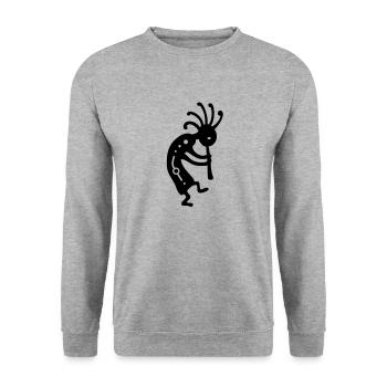 Indianischer Glücksbringer Kokopelli - Unisex Pullover - Weißgrau meliert - Vorne - Alina (178cm) & Michal (187cm)