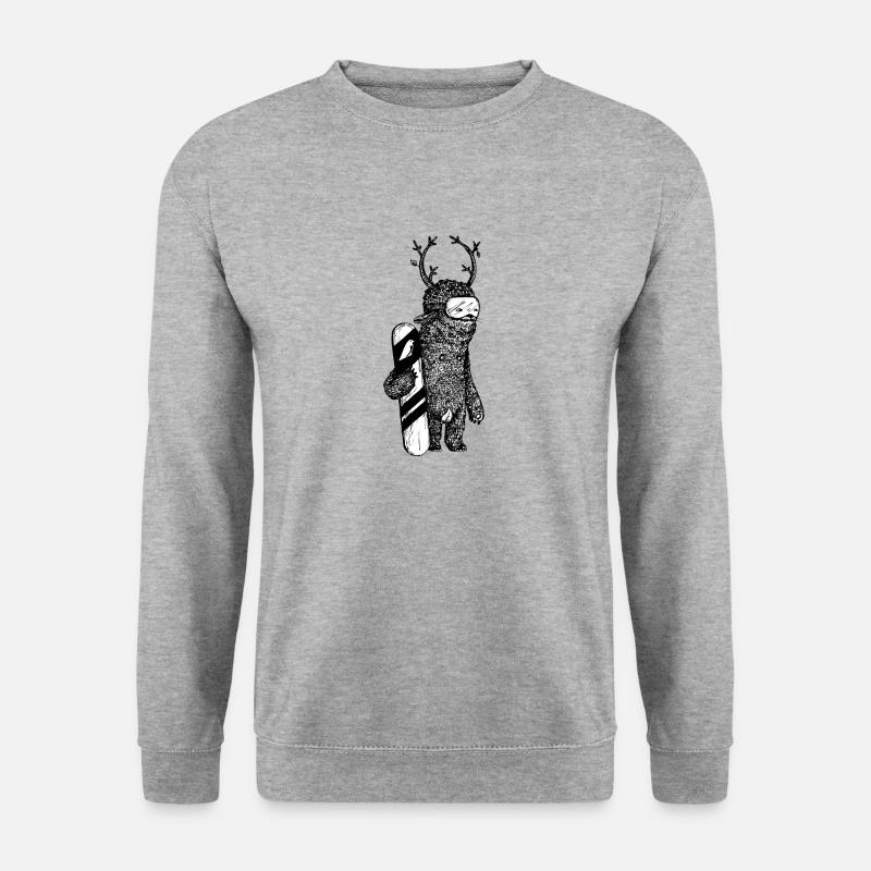 Cooles Snowboard-Monster für Snowboarder - Unisex Pullover - Weißgrau meliert