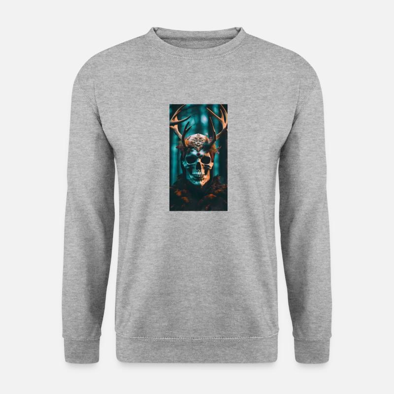 Slawischer Geist, Slawisch, Schädel mit Geweih - Unisex Pullover - Weißgrau meliert
