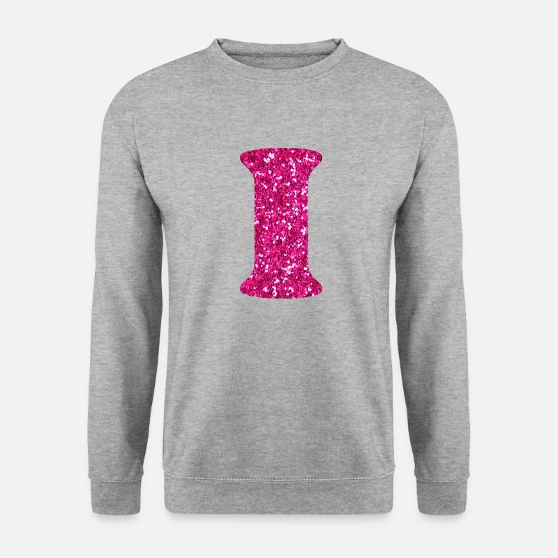 Buchstabe i rosa Glitzer - Unisex Pullover - Weißgrau meliert