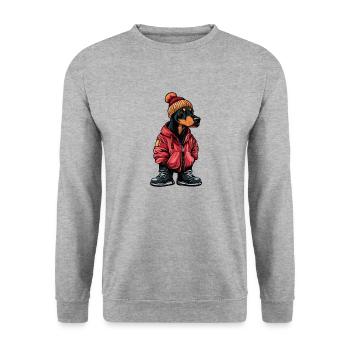 Doberman Dog Winter Fashion - Unisex Sweatshirt - salt & pepper - Front - Alina (178cm) & Michal (187cm)
