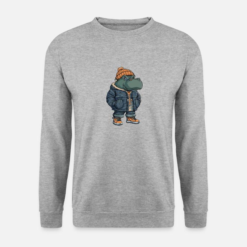 Nilpferd Lustig Winter - Unisex Pullover - Weißgrau meliert