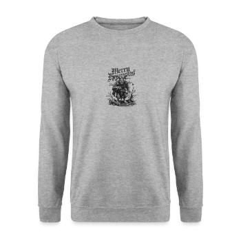 Merry Krampus für ein Krampus Kostüm - Unisex Pullover - Weißgrau meliert - Vorne - Alina (178cm) & Michal (187cm)