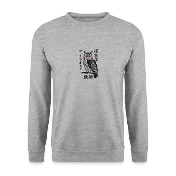Eule mit Japanischen Schriftzeichen für einen - Unisex Pullover - Weißgrau meliert - Vorne - Alina (178cm) & Michal (187cm)