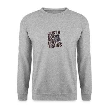 Just a Boy Who Loves Trains - Unisex Pullover - Weißgrau meliert - Vorne - Alina (178cm) & Michal (187cm)