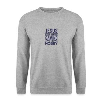 Jesus Ist Mein Retter Gaming Ist Mein Hobby - Unisex Pullover - Weißgrau meliert - Vorne - Alina (178cm) & Michal (187cm)