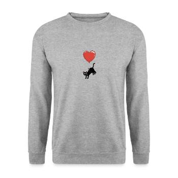 Chat Noir Avec Ballon Cœur : Aimant - Sweat-shirt Unisexe - gris chiné - Devant - Alina (178cm) & Michal (187cm)