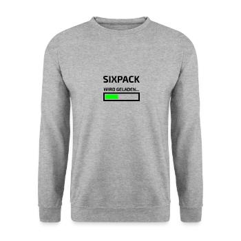 Sixpack wird geladen lustiges Workout Shirt - Unisex Pullover - Weißgrau meliert - Vorne - Alina (178cm) & Michal (187cm)
