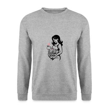Coming Soon Baby Schwanger Schwangerschaft - Unisex Pullover - Weißgrau meliert - Vorne - Alina (178cm) & Michal (187cm)