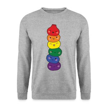 Dumpling Turm Regenbogen LGTBQ Pride Dim Sum - Unisex Pullover - Weißgrau meliert - Vorne - Alina (178cm) & Michal (187cm)