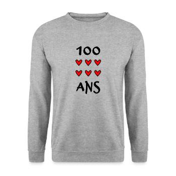 100 ANS. 100e ANNIVERSAIRE. ANNIVERSAIRE 100 ANS. - Sweat-shirt Unisexe - gris chiné - Devant - Alina (178cm) & Michal (187cm)