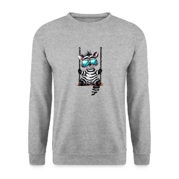 Süßes Zebra auf der Schaukel Coole Sonnenbrille - Unisex Pullover - Weißgrau meliert - Vorne - Alina (178cm) & Michal (187cm)