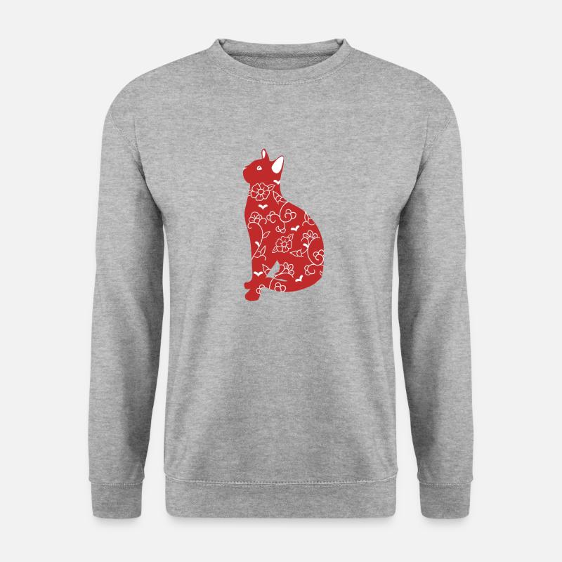 Rote Katze Chinoiserien - Unisex Pullover - Weißgrau meliert