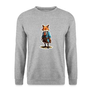 Lederhosen / Animal / Traditional costume / Tradition / Fox - Unisex Sweatshirt - salt & pepper - Front - Alina (178cm) & Michal (187cm)